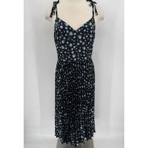 Betsey Johnson Womens Black Floral Pleated Slip Dress Size 6 Retro Cottage Core